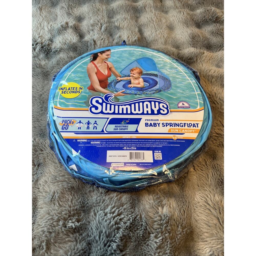 Swimways Sun Canopy Spring Float Baby Pool Lounger for 9-24 months Blue